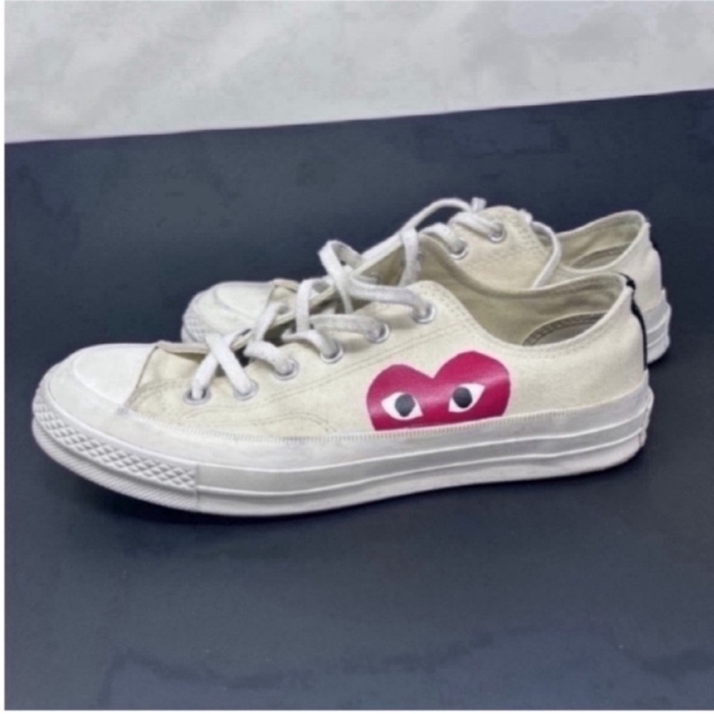 Converse Cream Sneakers with Pink Heart